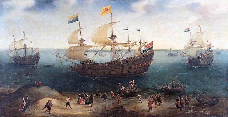 Hendrik Cornelisz. Vroom The Amsterdam fourmaster De Hollandse Tuyn and other ships on their return from Brazil under command of Paulus van Caerden.